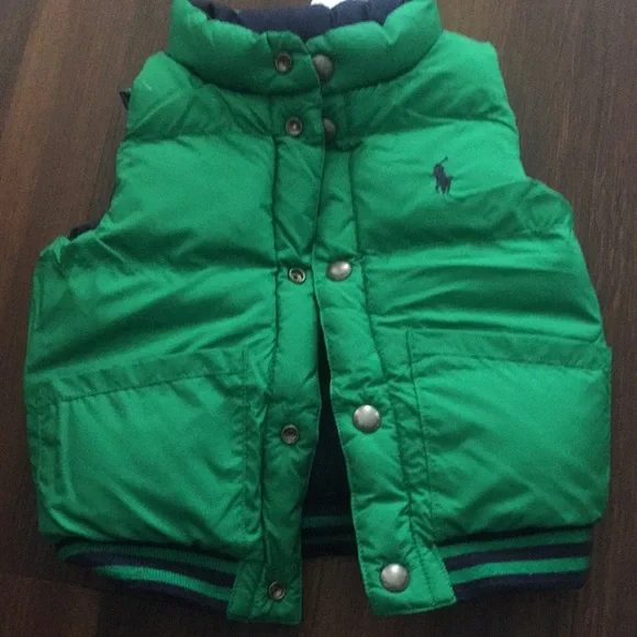 Ralph Lauren Reversible Snap Puffer Vest Navy & Green NEW